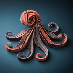 an octopus sculpture sitting on top of a blue surface