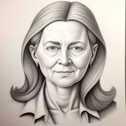 the picture is black and white of a woman,a drawing of an old lady with long hair,a woman