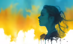 the profile of a woman against a vibrant background