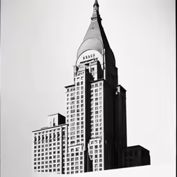 a black and white photo with buildings around it