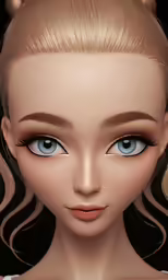 a very cute looking girl with big blue eyes