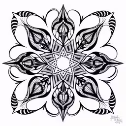 a drawing of a flower made with black and white,a flower made from lines and shapes