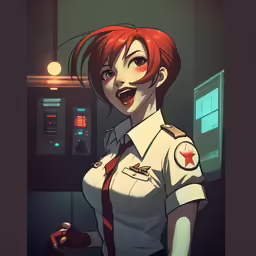 a red headed female police officer in uniform