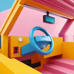 the interior of an unusual looking house with colorful walls and pink and yellow paint