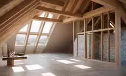 a room with windows and a table in it
