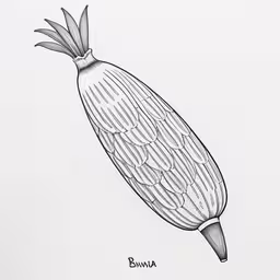 a drawing of a banana sitting on top of paper