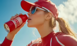 woman in sunglasses drinking coca cola from a red cup