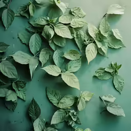 various leafs and branches of a tree on the ground