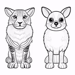 the front and back views of a little fenne,an animal coloring page with different animals on it