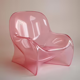 a pink plastic chair that is on display
