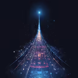 a long road with lights and dark sky