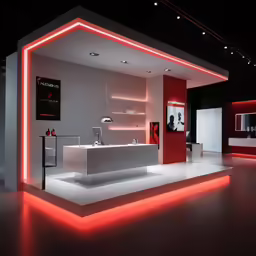 a modern open air store with a red accent