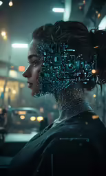 a woman with a piece of technology in her hair
