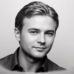a man in a button down shirt with his hair up and eyes closed