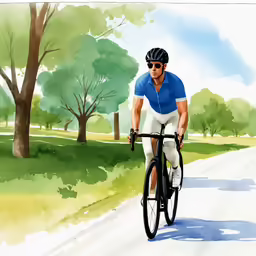a painting of a man on his bicycle