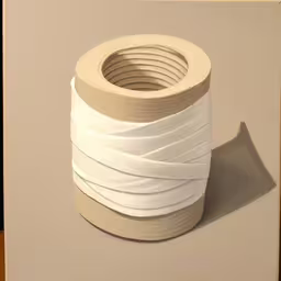 an arrangement of different sizes and shapes of toilet paper,a white canvas on a table with rolls of white thread sitting next to it,a roll of white craft paper is sitting on top of the wall,a close up of several rolls of toilet paper,there are three rolls of white paper on the table