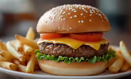 a cheeseburger with lettuce tomato and cheddar on a plate