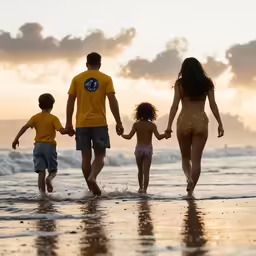 the family of three are on the beach