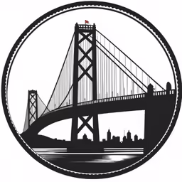 a round black and white drawing of the bay bridge