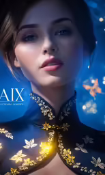 a woman with glowing hair is in a tie