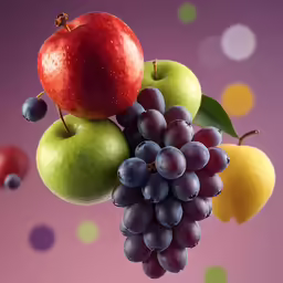 colorful fruit and grapes are displayed in an artistic photograph