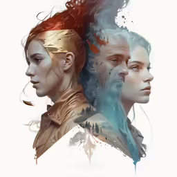 two images of two people, one is wearing gold and the other is red