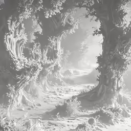 an artistic landscape photograph with bare trees and fog