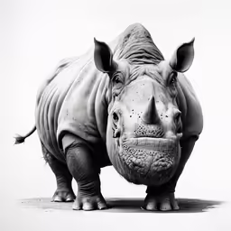 rhinoceros - portrait, black and white photograph, zoo animals