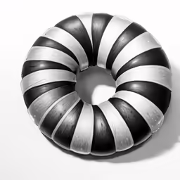 a black and white round object that looks like a ring