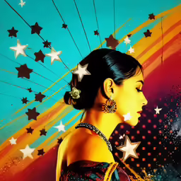 woman with stars in her hair is looking at the sky