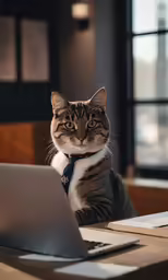 a cat sitting in front of a laptop computer