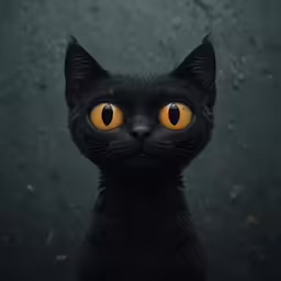 a black cat has a glowing yellow eyes