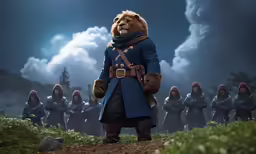 the character in the animated disney movie has an outfit with bears and men in uniform