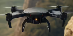 an aerial camera flying over the mountains in front of rocks