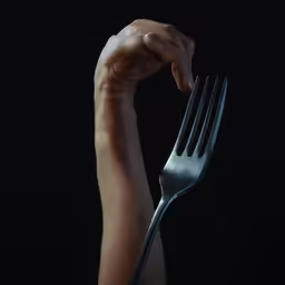 a close up of a person holding a fork