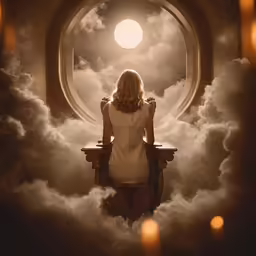woman sitting in chair with lit candles surrounding her