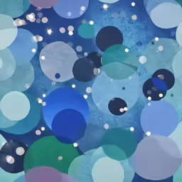 a painting of a multicolored image with bubbles and confetti