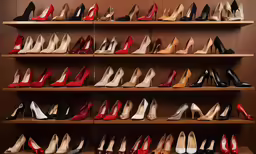 a large number of shoes are on the shelves