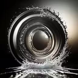 water pouring out of a silver and black metal disc