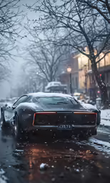 a car on a city street in the winter