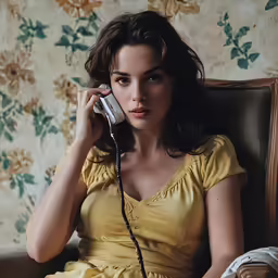 the woman is sitting down on the phone