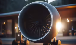 an aircraft exhauster with wheels is shown in the foreground
