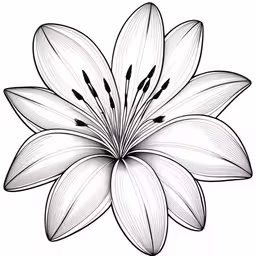 black and white flower drawn in pencil,a flower that is very white and has black lines