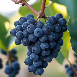 blue grapes are growing in the tree outside