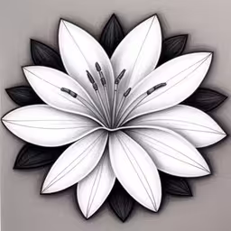 a white flower with black leaves on it,this is a drawing of a flower on a wall
