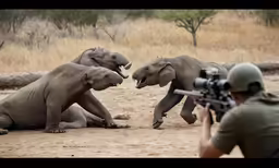 an elephant on the ground is next to a man