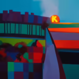 an illustration shows a giant building and a red light on a yellow lamp