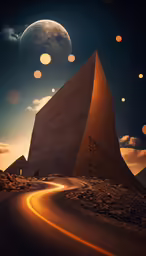 an illustration of the road to the moon by night