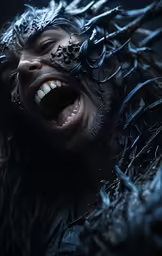 a man with his mouth full of spikes