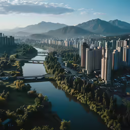 a river running through a very green city